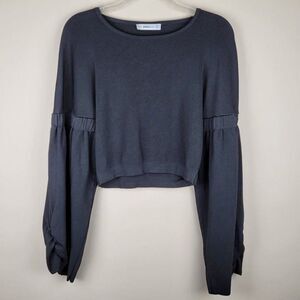 Zara Knit Size S Cropped Top Black Long Oversized Sleeve